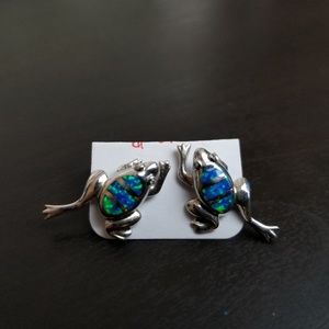 Sterling silver and opal frog earrings